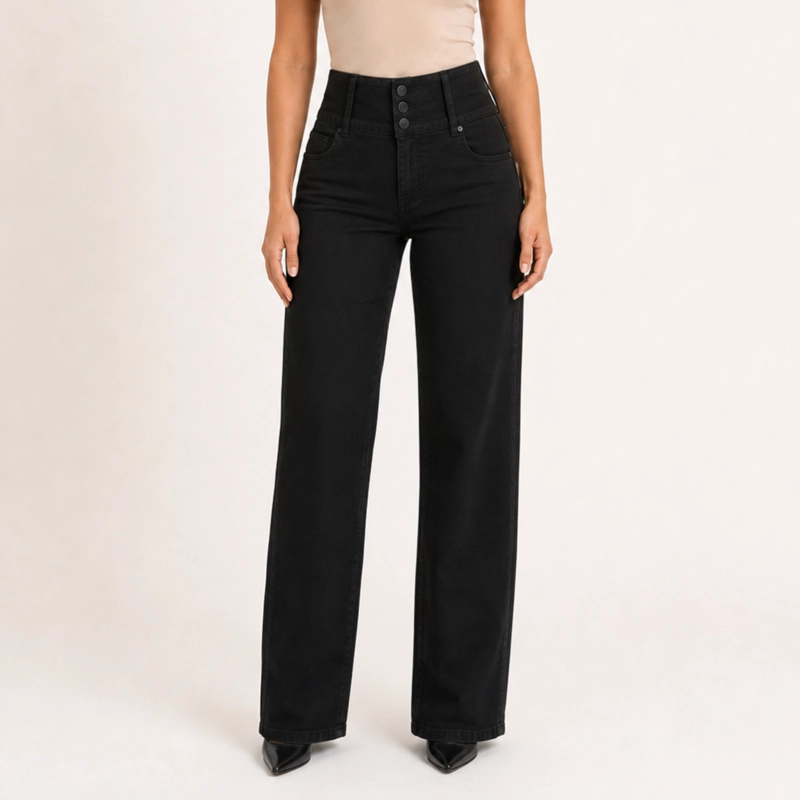 JEANS RECTO PRETINA ALTA 3 BOTONES J9301 - 1