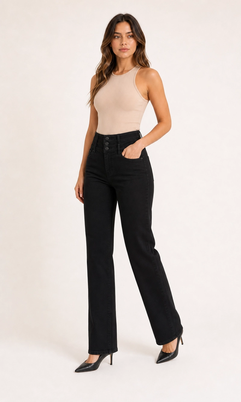 JEANS RECTO PRETINA ALTA 3 BOTONES J9301 - 3