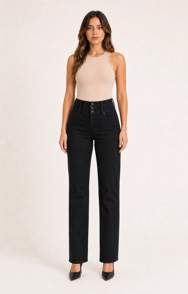 JEANS RECTO PRETINA ALTA 3 BOTONES J9301 - 5