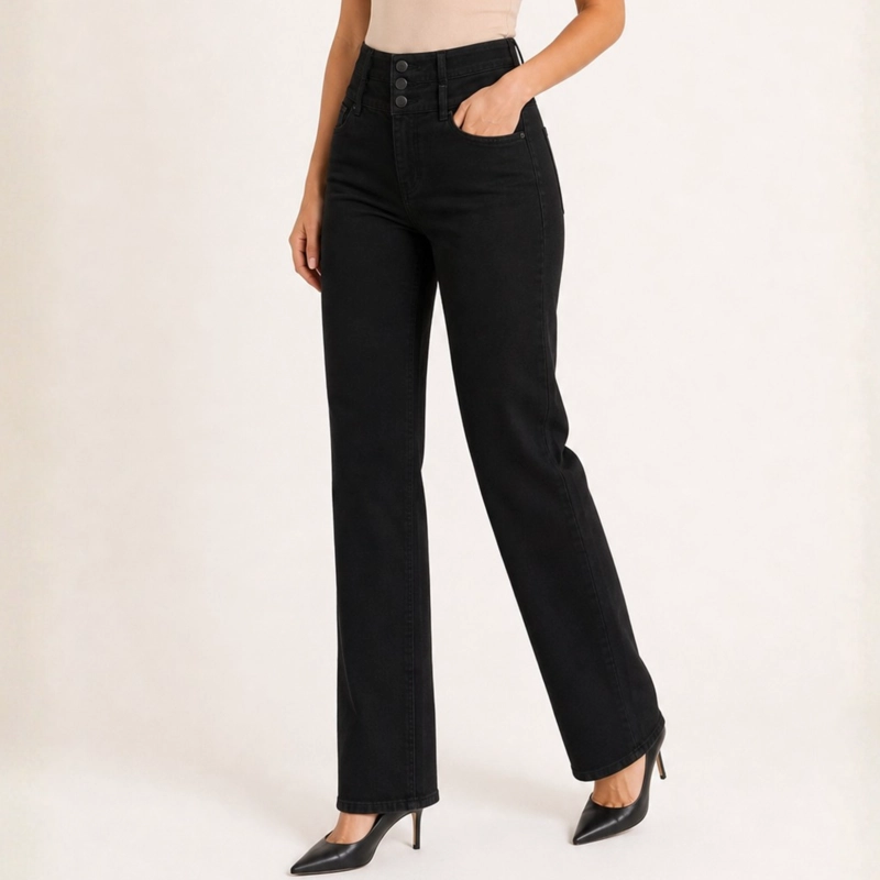 JEANS RECTO PRETINA ALTA 3 BOTONES J9301 - 6