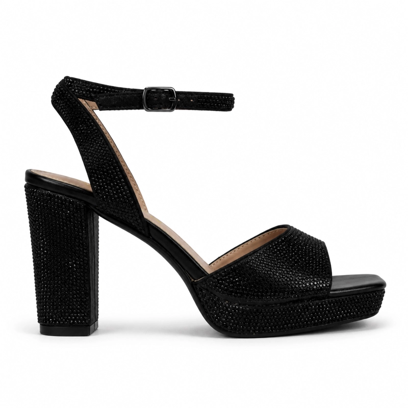SANDALIA TACON CUADRADO CON PLATAFORMA BRILLANTE 6029 - 1