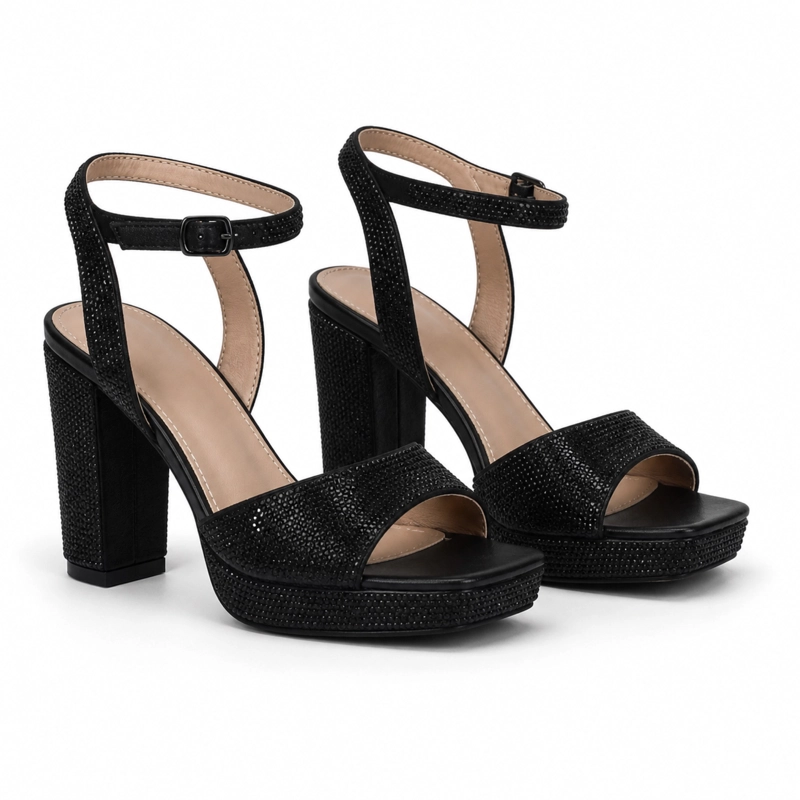 SANDALIA TACON CUADRADO CON PLATAFORMA BRILLANTE 6029 - 2