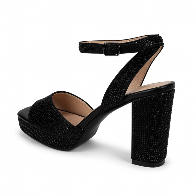 SANDALIA TACON CUADRADO CON PLATAFORMA BRILLANTE 6029 - 4