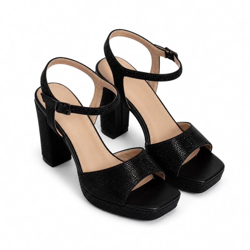 SANDALIA TACON CUADRADO CON PLATAFORMA BRILLANTE 6029 - 5