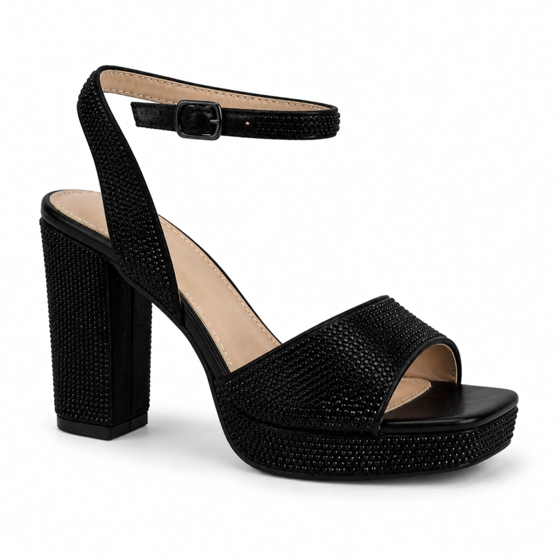 SANDALIA TACON CUADRADO CON PLATAFORMA BRILLANTE 6029 - 6