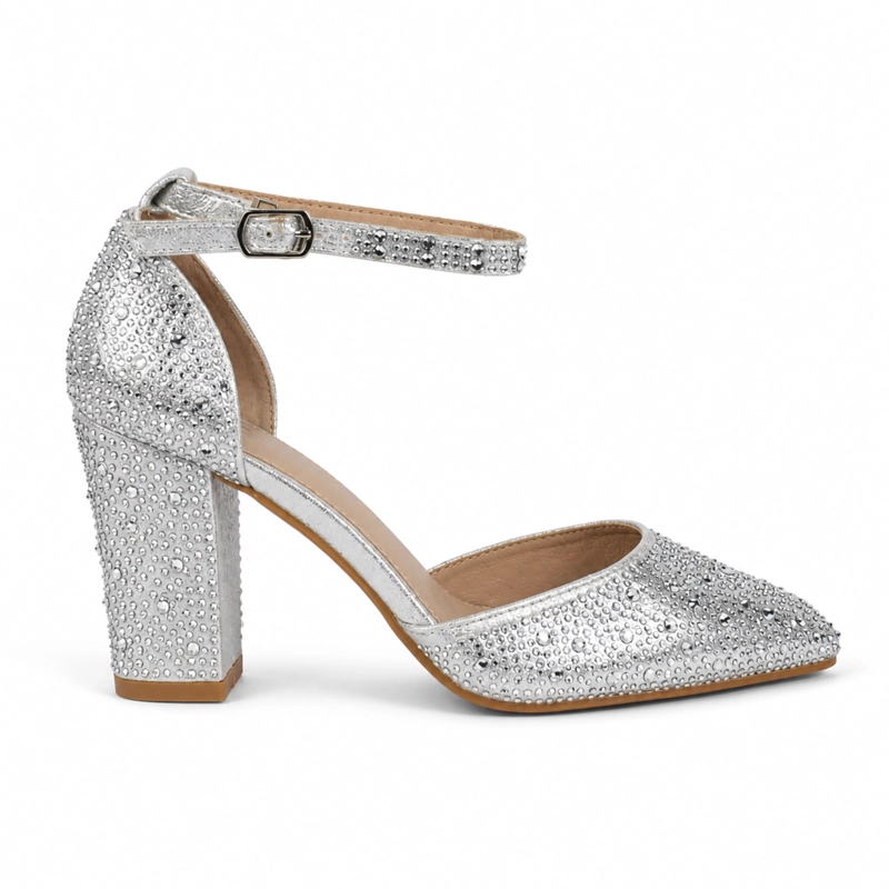 SANDALIA ELEGANTE TACON CUADRADO 5271 Plateado 40