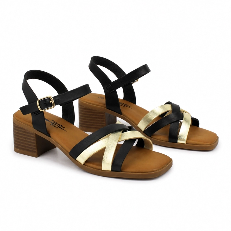 SANDALIA TACO BAJO CUADRADO ECOCUERO 021 - 2