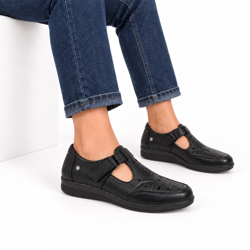 ZAPATO DE ECOCUERO COMODO VELCRO PUNTA REDONDA - 6