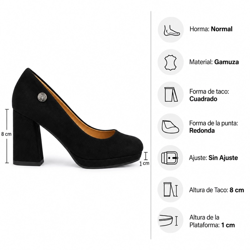 ZAPATO DE FORMAL GAMUZA TACO CUADRADO 8CM - 7