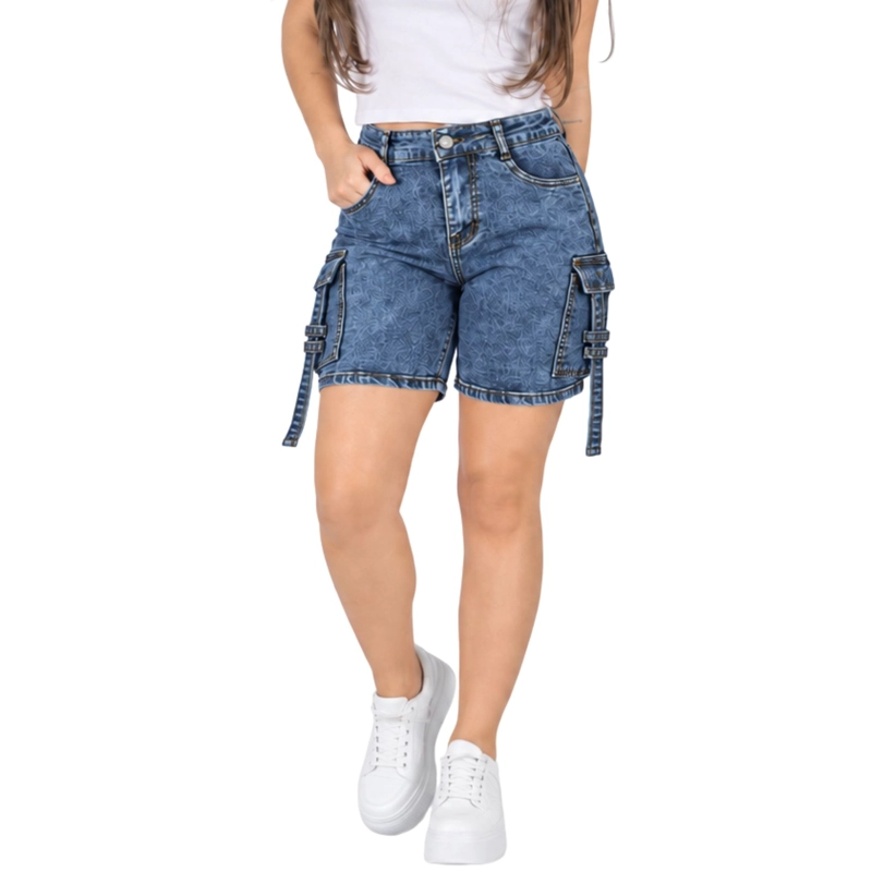 SHORT CARGO CON TIRO ALTO ELASTICADO 1139-1 Azul 40