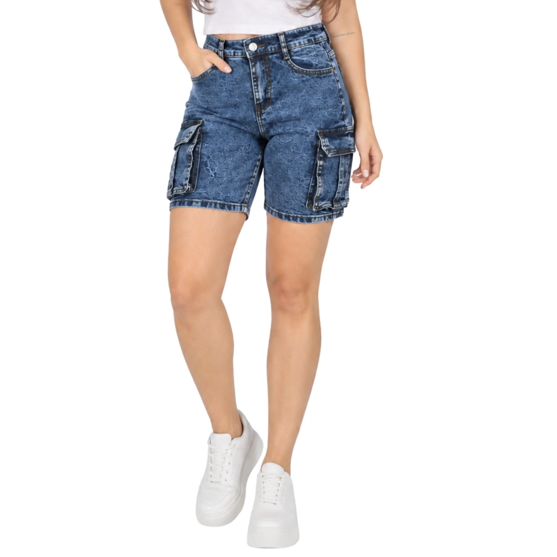 SHORT DE CARGO ELASTICADO TIRO ALTO ALGODON - 1
