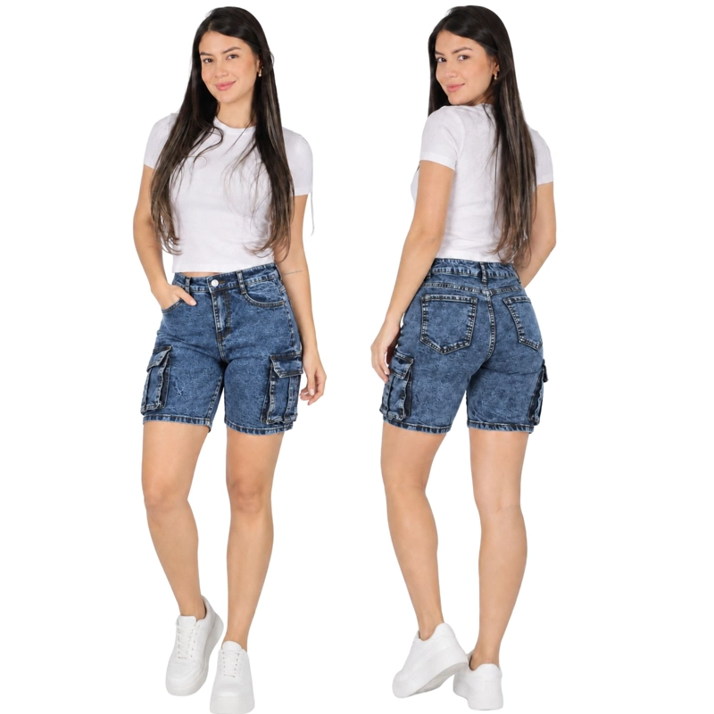 SHORT DE CARGO ELASTICADO TIRO ALTO ALGODON - 3