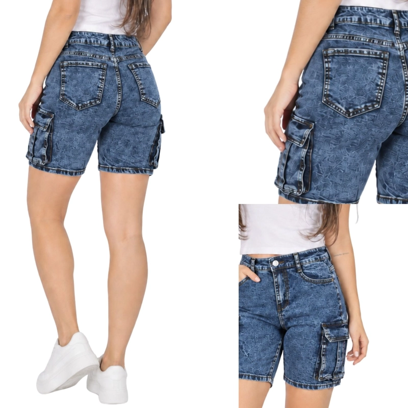 SHORT DE CARGO ELASTICADO TIRO ALTO ALGODON - 4