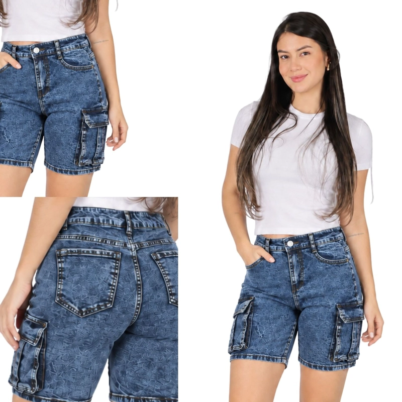 SHORT DE CARGO ELASTICADO TIRO ALTO ALGODON - 5