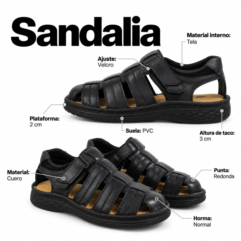 SANDALIA CUERO AJUSTE DE VELCRO - 7