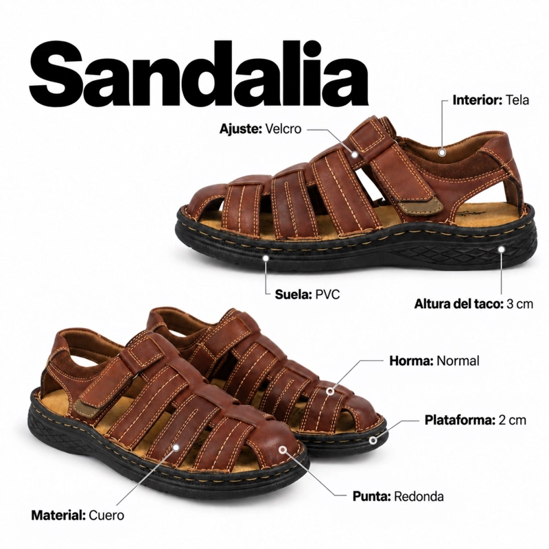SANDALIA CUERO AJUSTE DE VELCRO - 7