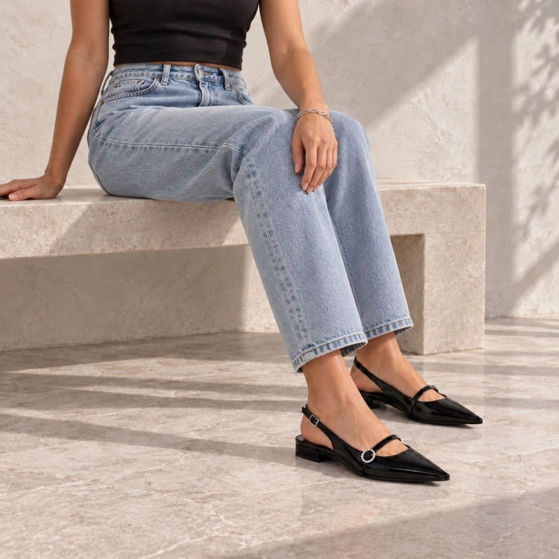 ZAPATO STILETTO TACO BAJO CHAROL EN PUNTA - 6