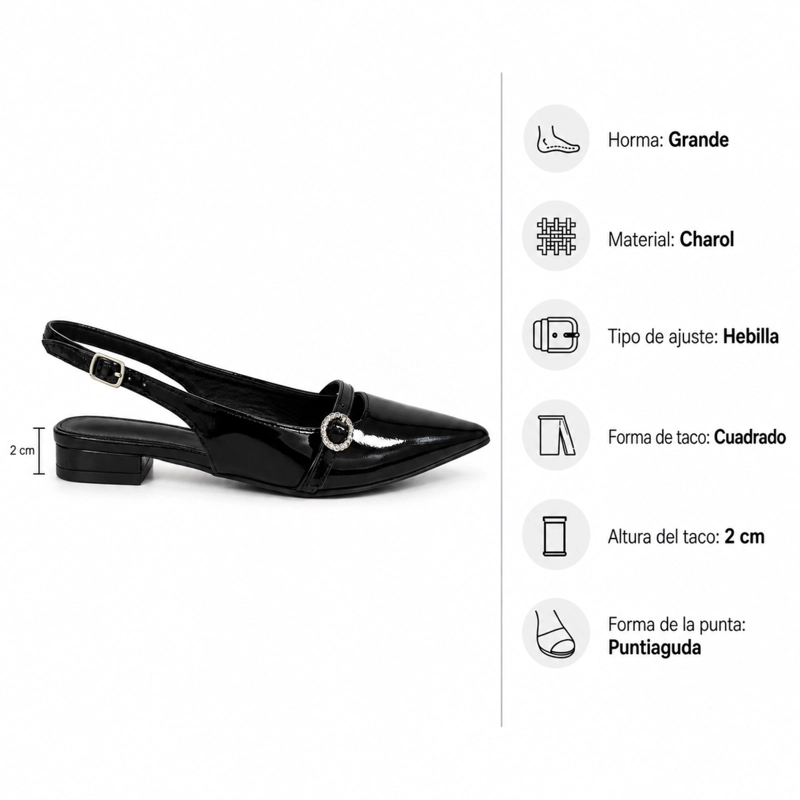 ZAPATO STILETTO TACO BAJO CHAROL EN PUNTA - 7