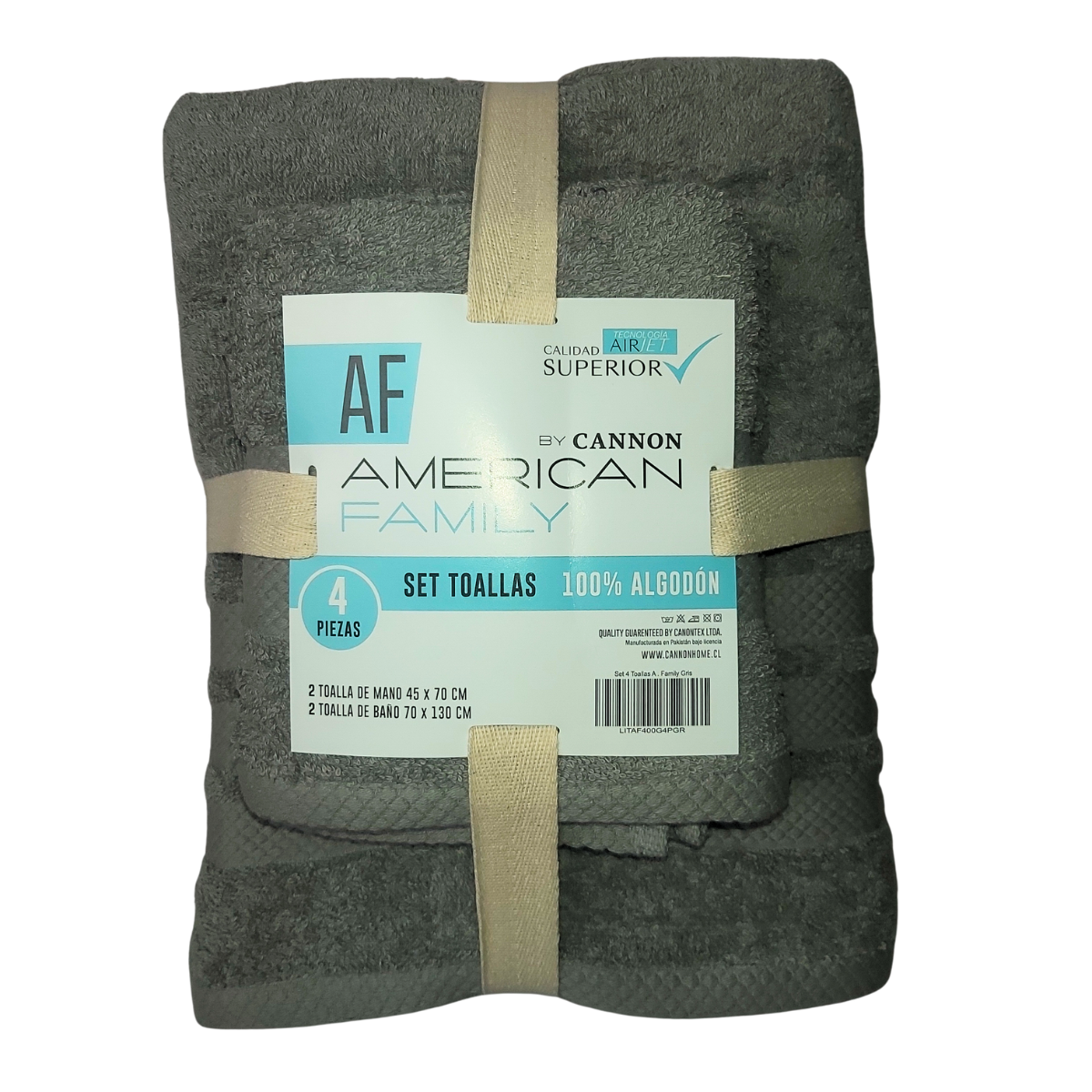 SET DE TOALLA BAÑO + MANO 4 PIEZAS DE 400G AF BY CANNON GRIS - 1