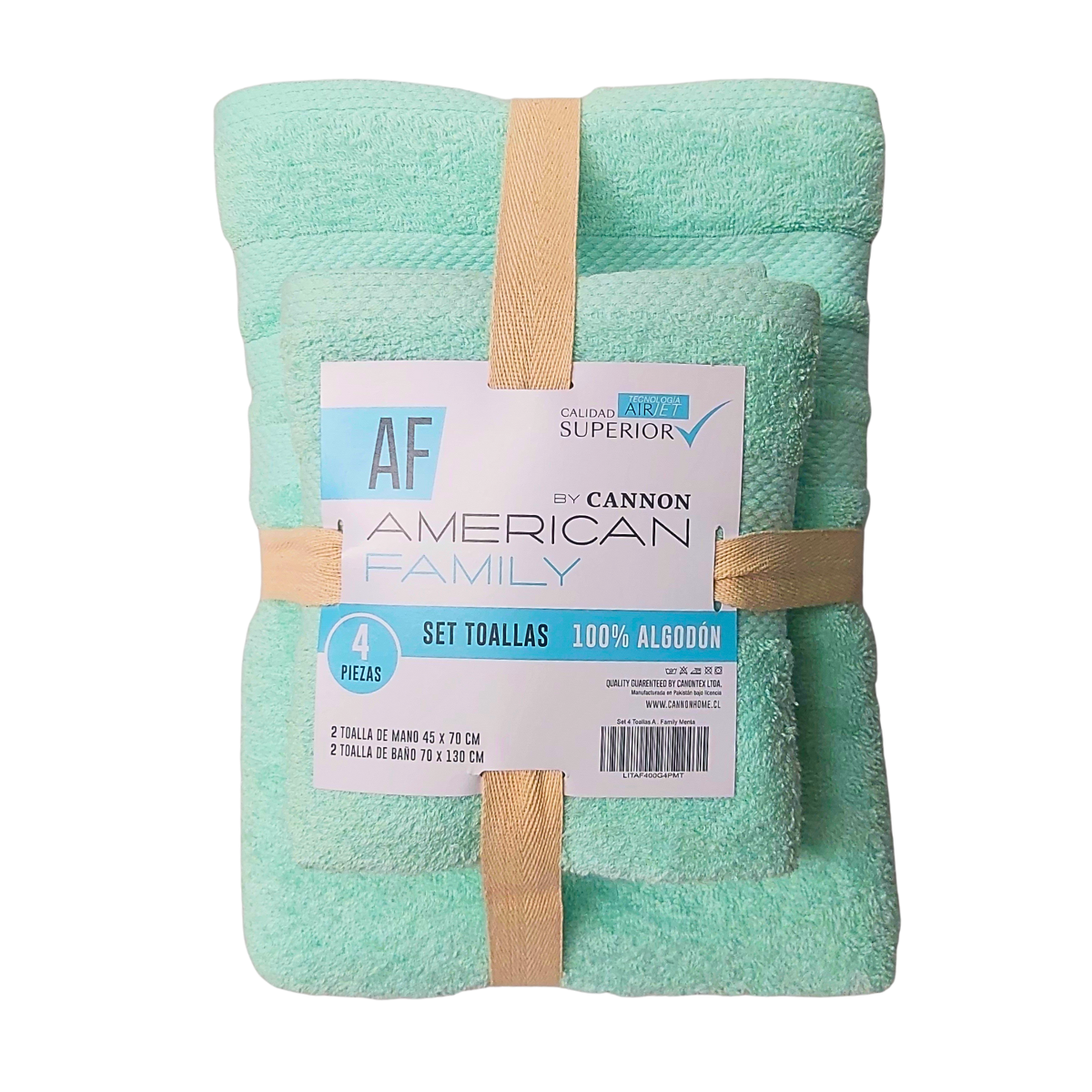 SET DE TOALLA BAÑO + MANO 4 PIEZAS DE 400G AF BY CANNON MENTA - 1