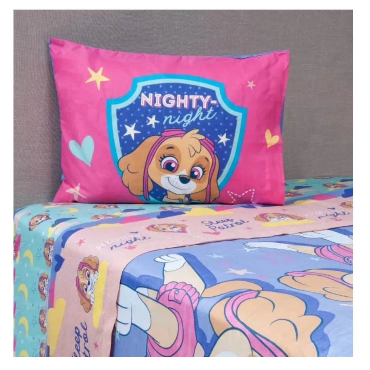 JUEGO DE SABANAS 1.5 PLAZA INFANTIL DISNEY MARVEL PATROL NINA SKYPE - 1