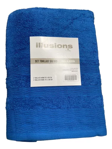 SET TOALLA BAÑO + MANO ALGODÓN 500 GRS ILLUSIONS Azul - 1