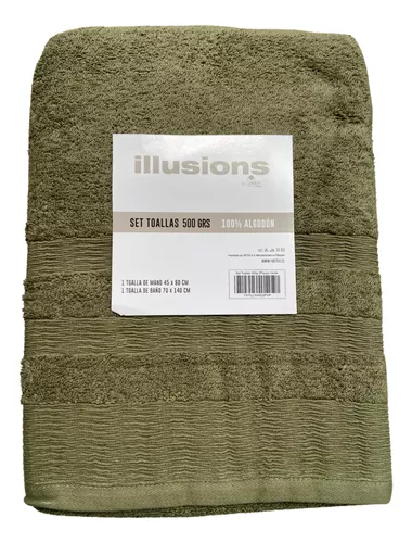 SET TOALLA BAÑO + MANO ALGODÓN 500 GRS ILLUSIONS VERDE - 1