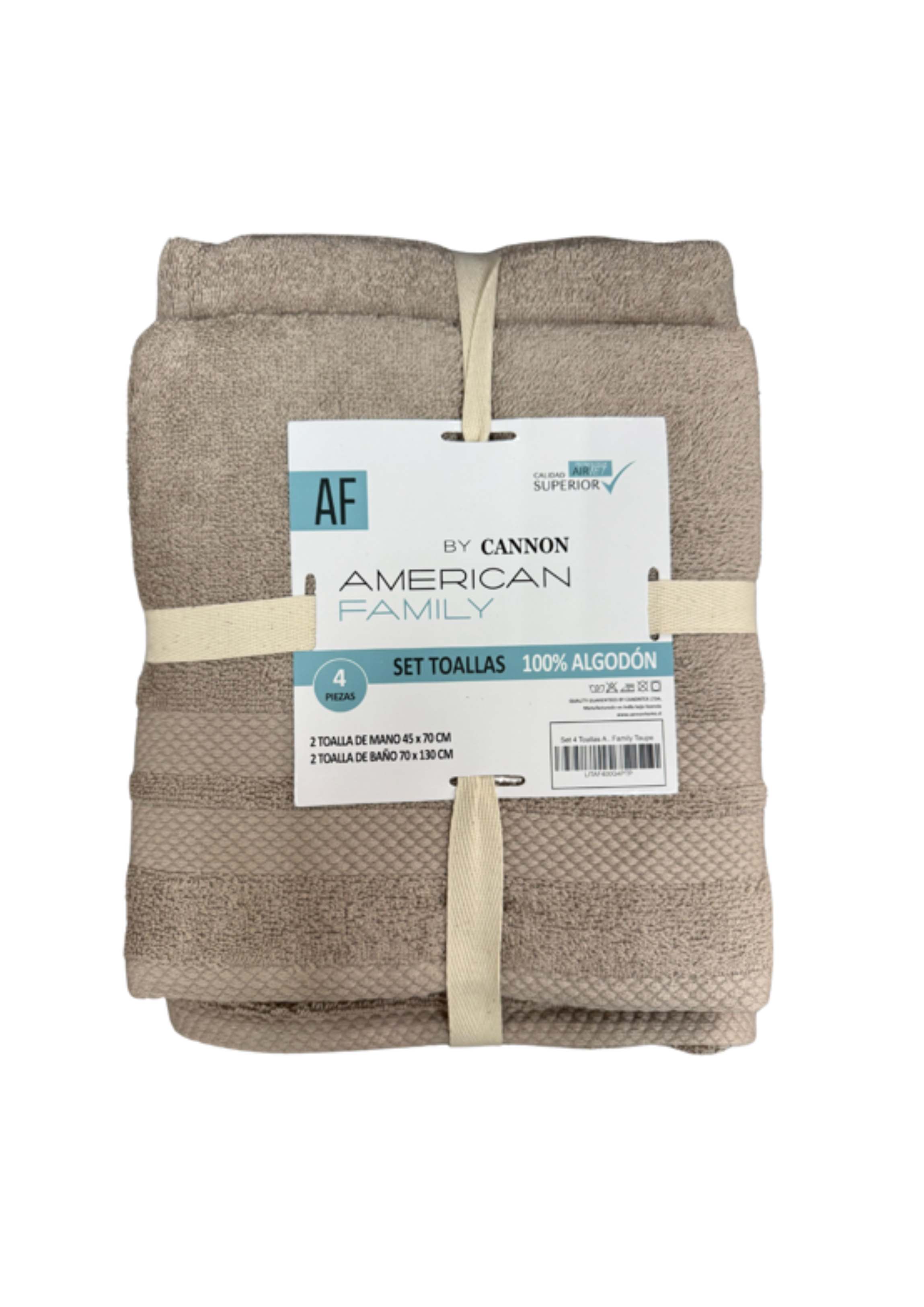 JUEGO DE 4 TOALLAS AF CANNON DE 400GR 2 DE BAÑO + 2 DE MANO. TAUPE - 1