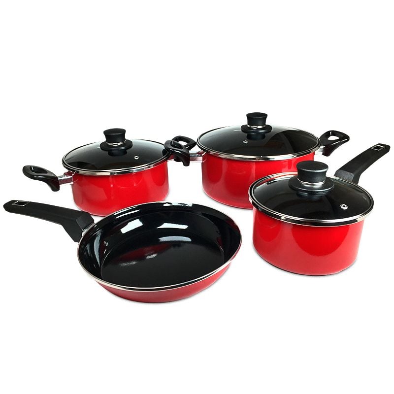 BATERÍA DE COCINA DORAL NÁPOLES 7 PIEZAS ACERO VITRIFICADO EN COLOR ROJO - 1