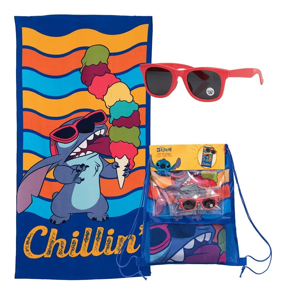 TOALLA DE PLAYA INFANTIL 70X140 CON LENTES DE SOL MASHINI STITCH HELAD - 1