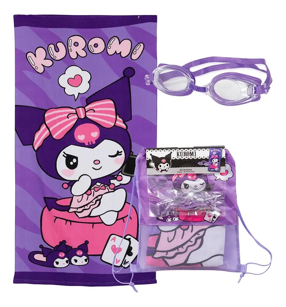 TOALLA DE PLAYA INFANTIL 70X140 CON LENTES DE AGUA MASHINI KUROMI MORA - 1