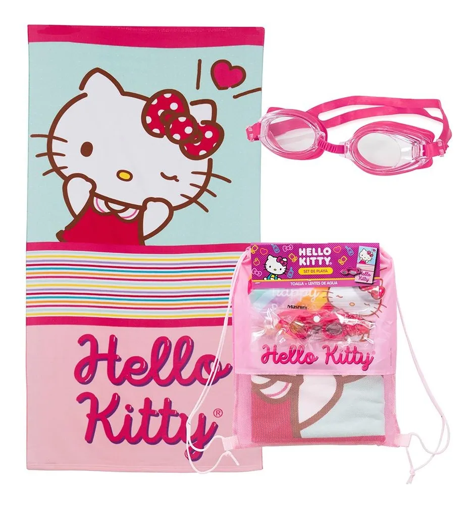 TOALLA DE PLAYA INFANTIL 70X140 CON LENTES DE AGUA MASHINI HKITTY RAYA - 1