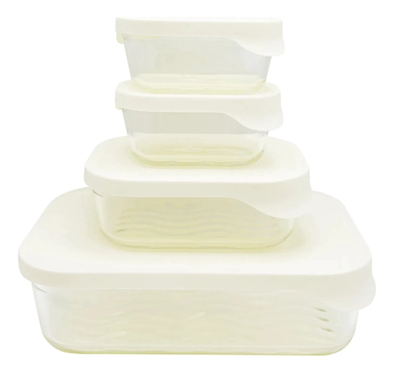 SET DE 4 HERME TICOS/CONTENEDORES DE VIDRIO DISEÑO GLASS TRAY - 1