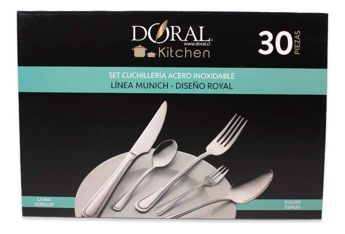 JUEGO CUCHILLERIA 30 PIEZAS 2.5 MM PLATEADO MUNICH DORAL ROYAL - 1