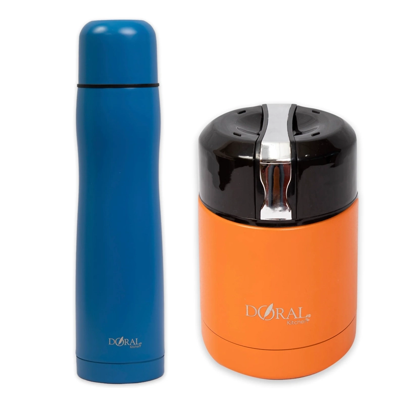 PACK TERMO COMIDA 600ML BUFFET + TERMO BALA 500ML DORAL AZUL/NARANJA - 1