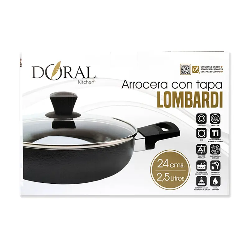 OLLA ARROCERA LOMBARDI ANTIADHERENTE MARCA DORAL NEGRO 24 CM - 4
