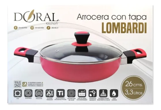 OLLA ARROCERA LOMBARDI ANTIADHERENTE MARCA DORAL ROJO 26 CM - 4