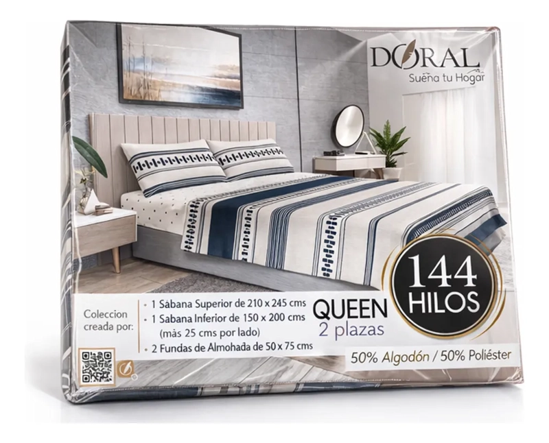SABANA 2 PLAZA PREMIUM COMPOSE 144 HILOS DOMINO - 1