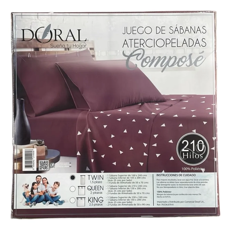 SABANA 1.5 PLAZA ATERCIOPELADA 210 HILOS COMPOSE 100% POLIESTER GUINDA - 2