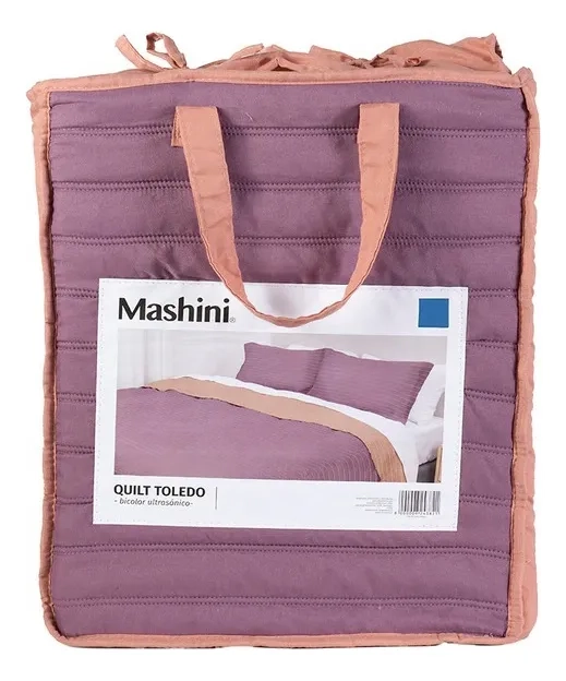 QUILT TOLEDO KING MASHINI DISEÑO MODERNO MORADO/CORAL - 2