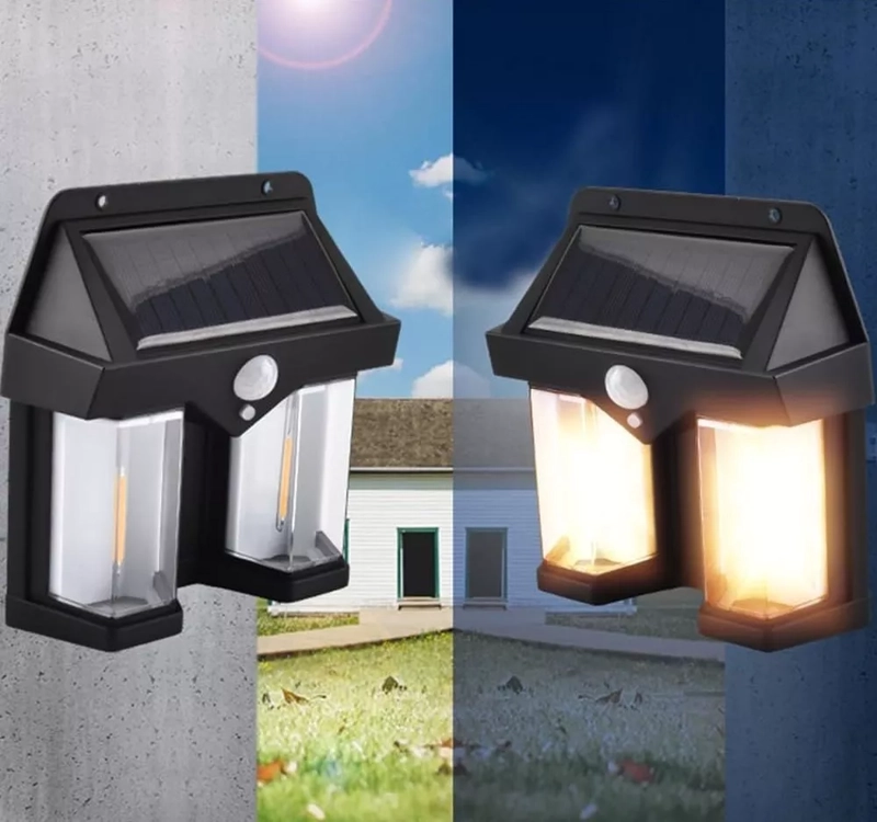 LÁMPARA FAROL SOLAR OKEIPO DOBLE CON SENSOR LUZ CÁLIDA - 4