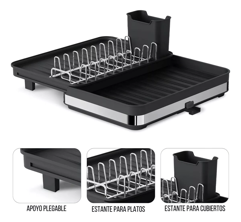 SECA PLATOS ESCURRIDOR COCINA ACERO INOXIDABLE PLEGABLE LOZA - 3