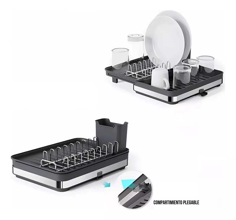 SECA PLATOS ESCURRIDOR COCINA ACERO INOXIDABLE PLEGABLE LOZA - 5