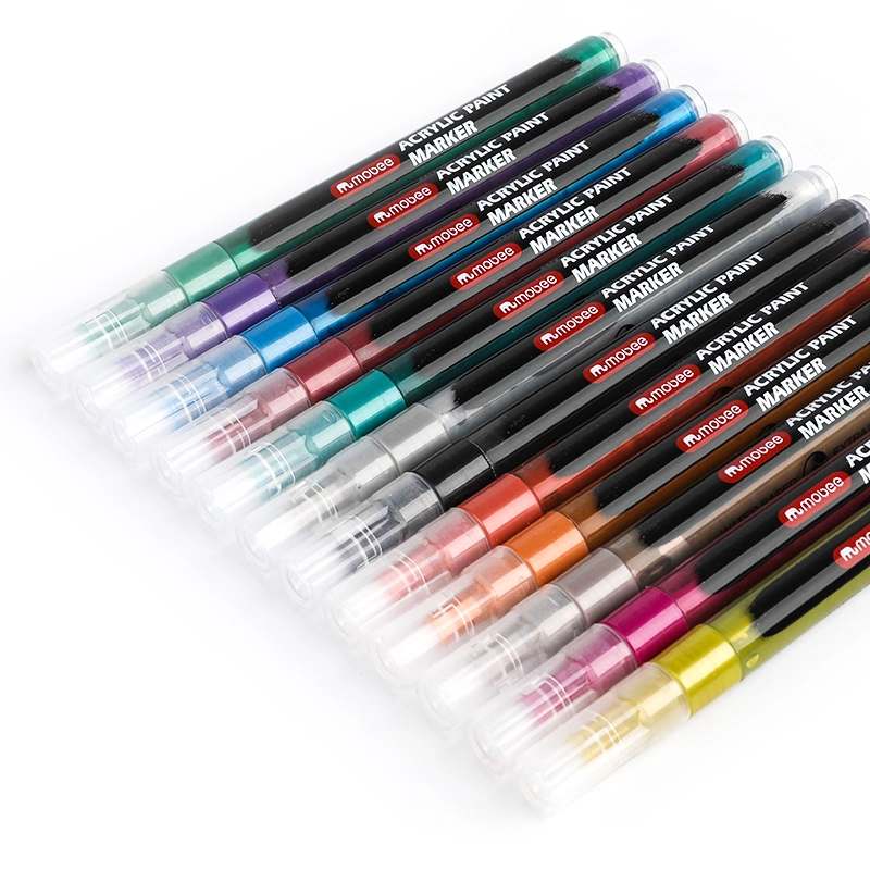MARCADORES ACRILICOS MOBEE 12 COLORES METALICO PUNTA FINA TIPO POSCA - 4