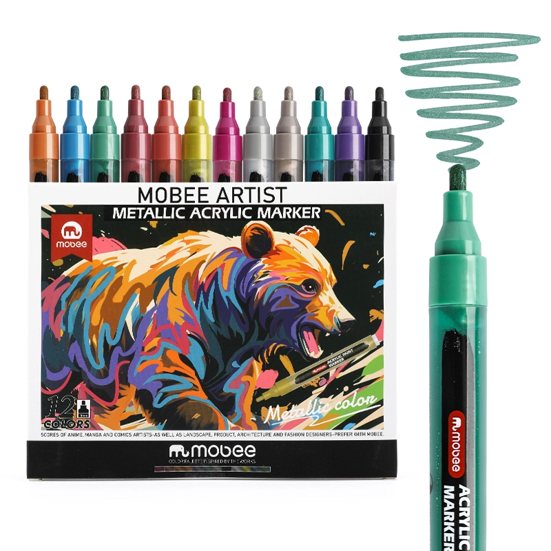 MARCADORES ACRILICOS MOBEE 12 COLORES METALICO TIPO POSCA - 1