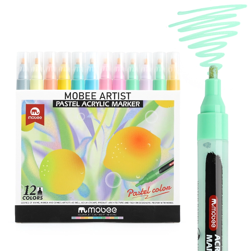 MARCADORES ACRILICOS MOBEE 12 COLORES PASTEL TIPO POSCA - 1