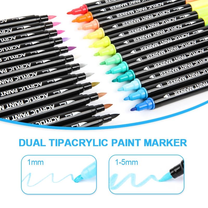 MARCADORES ACRILICOS DOBLE PUNTA FINA/PINCEL MOBEE 24 COLORES TIPO POSCA - 3