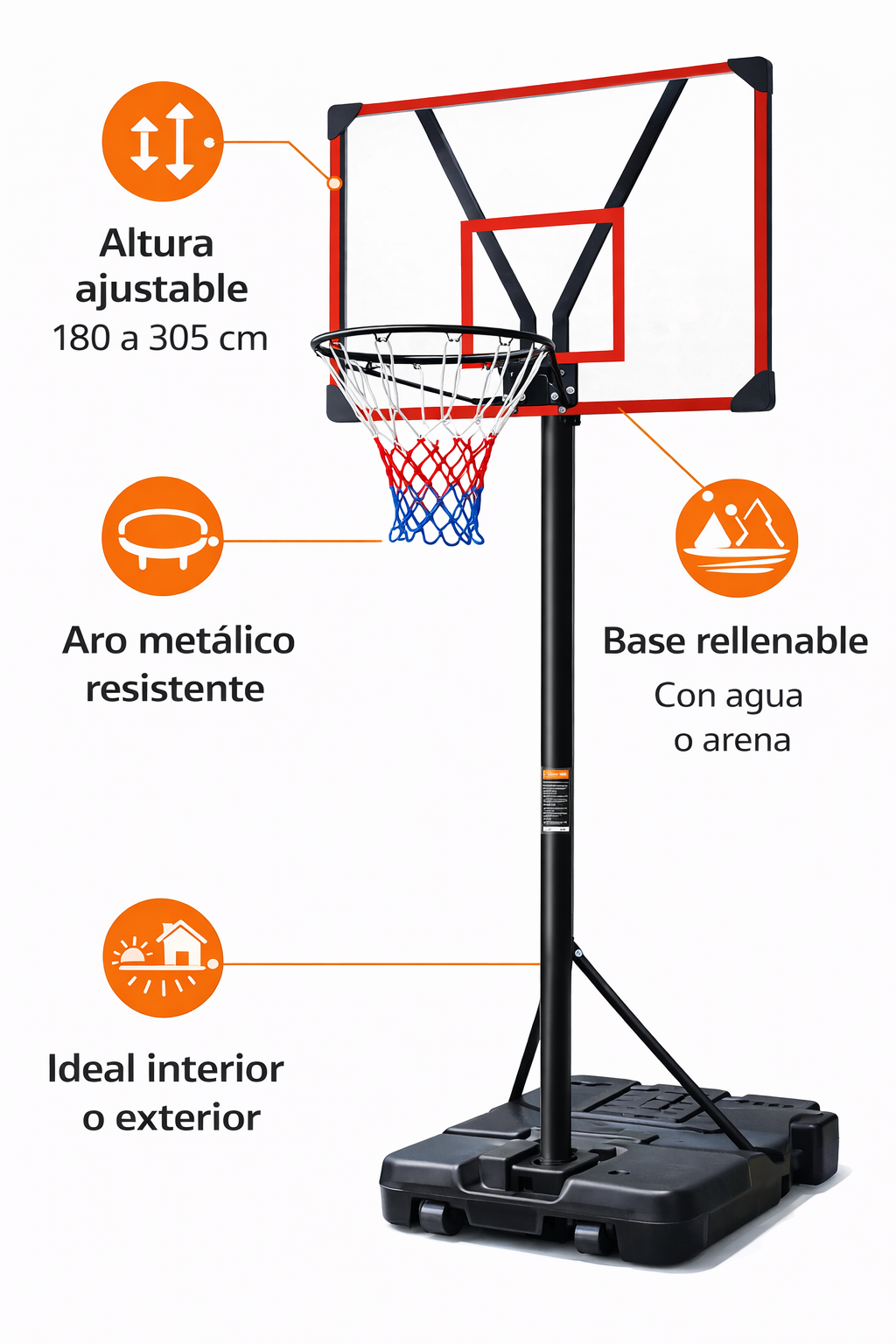 TORRE BASQUETBOL ADULTO REGULABLE | INCLUYE BALON - 5