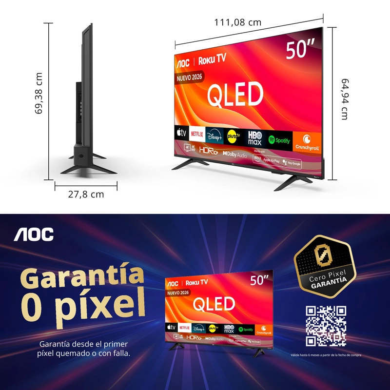 SMART TV AOC 50' QLED 4K UHD ROKU TV 50Q7067 - 2