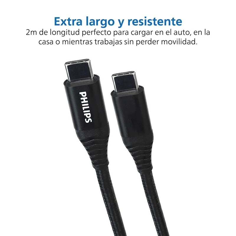 CABLE TRENZADO USB-C A USB-C PHILIPS DLC5206C NEGRO - 3